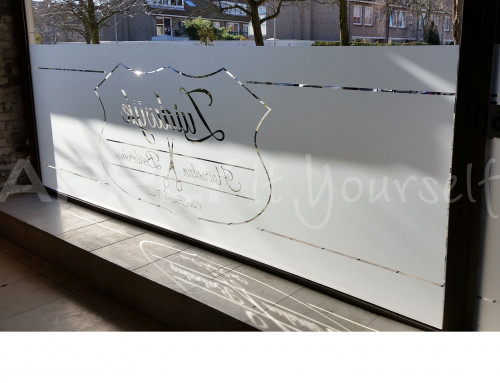 Frosted window film, large logo, store, barbershop, hair salon, reserve window film, R01